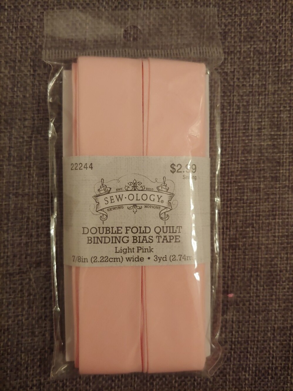 Sew-Ology Double Fold Quilt Binding Bias Tape - Light Pink